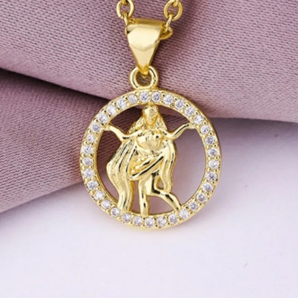 Virgo Zodiac Necklace Zircon Gold Plated Stainless Steel